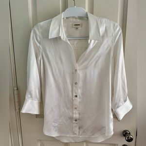 L'AGENCE Dani Three-Quarter Sleeve Silk Shirt in Ivory